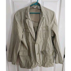LL Bean Jacket Men 42 42R Green Safari Sport Field Jacket Cotton Blazer Utility